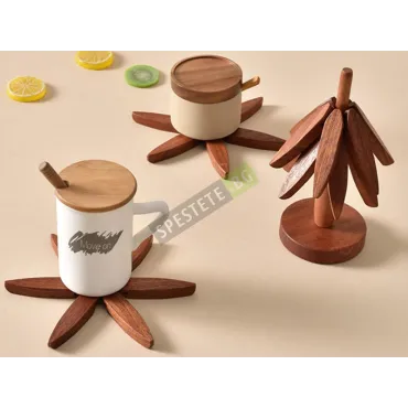 Комплект дървени подложки със стойка